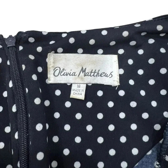 Olivia Matthews Navy Polka Dot A-line Dress 16 - Picture 4 of 5